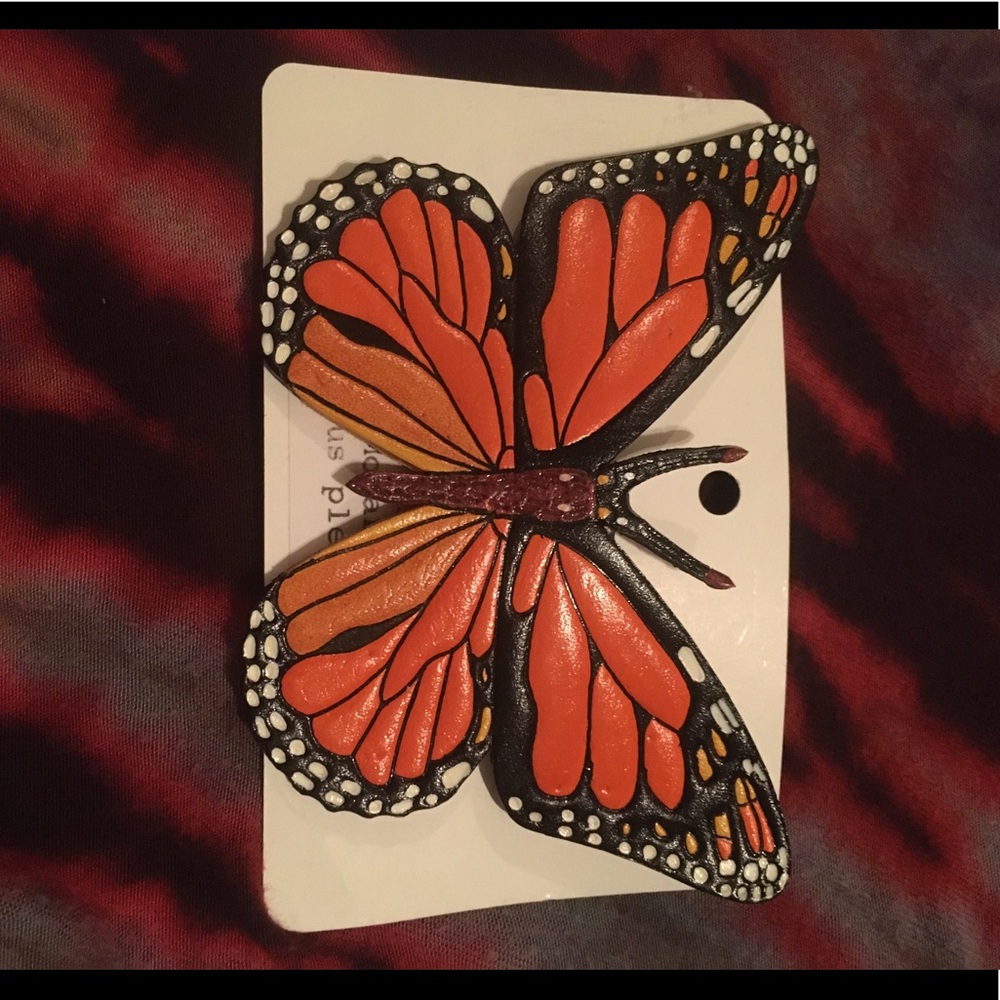 LARGE butterfly leather hair barrette